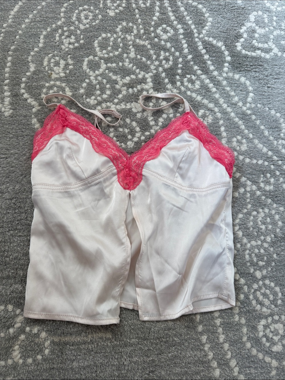Edikted White Cami with Bright Pink Lace Trim